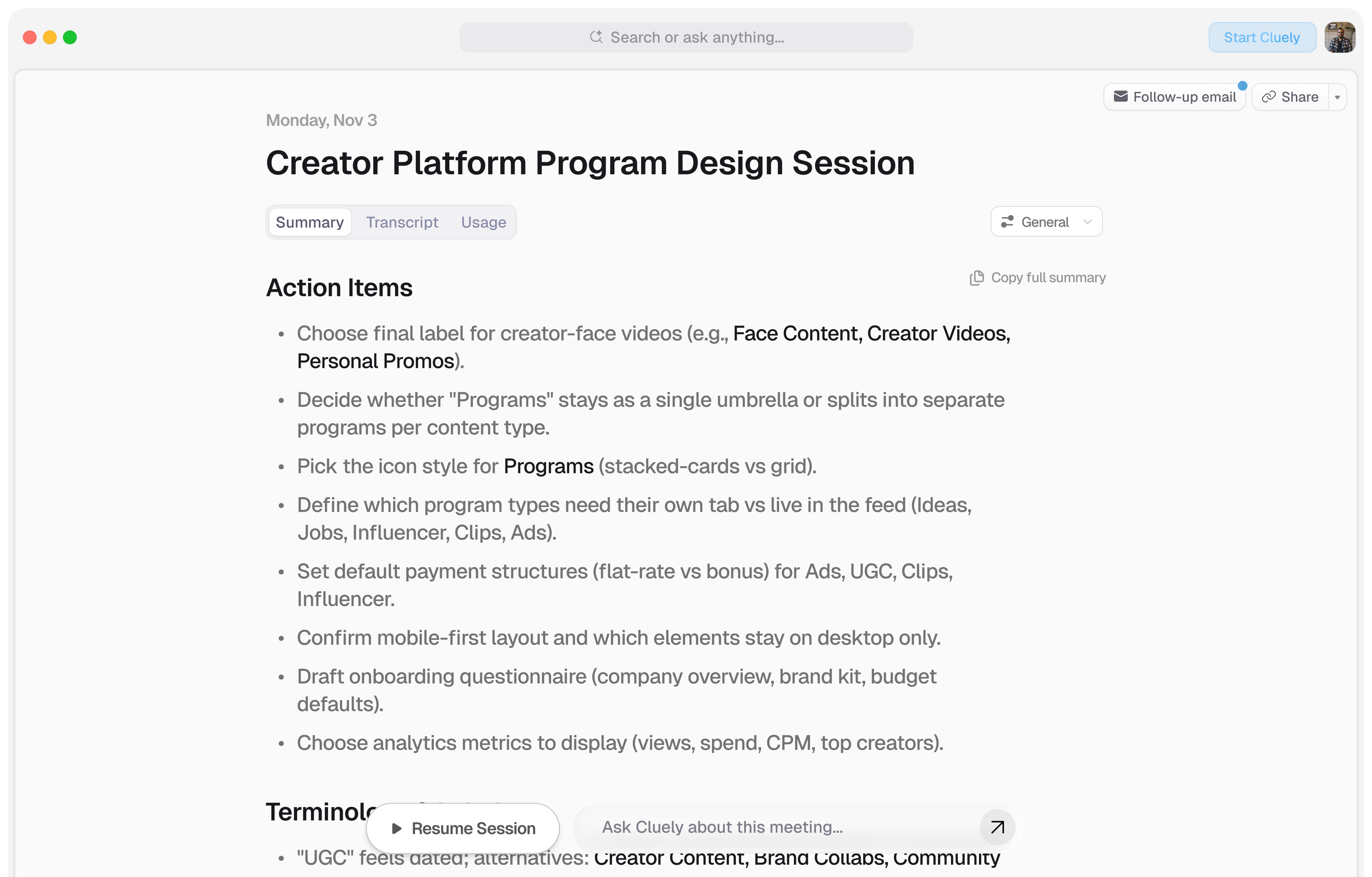 Meeting notes generated by Cluely