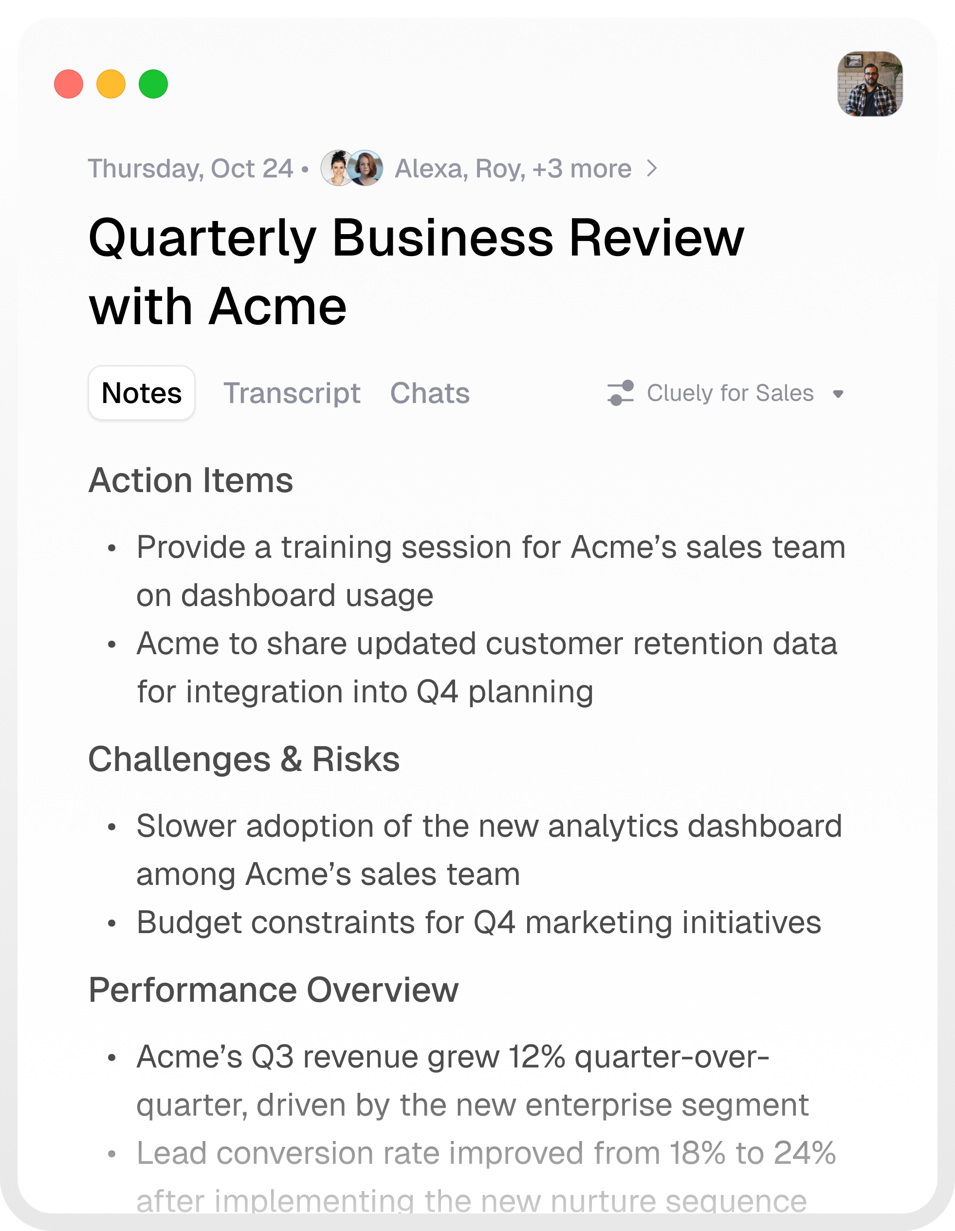 Meeting notes generated by Cluely